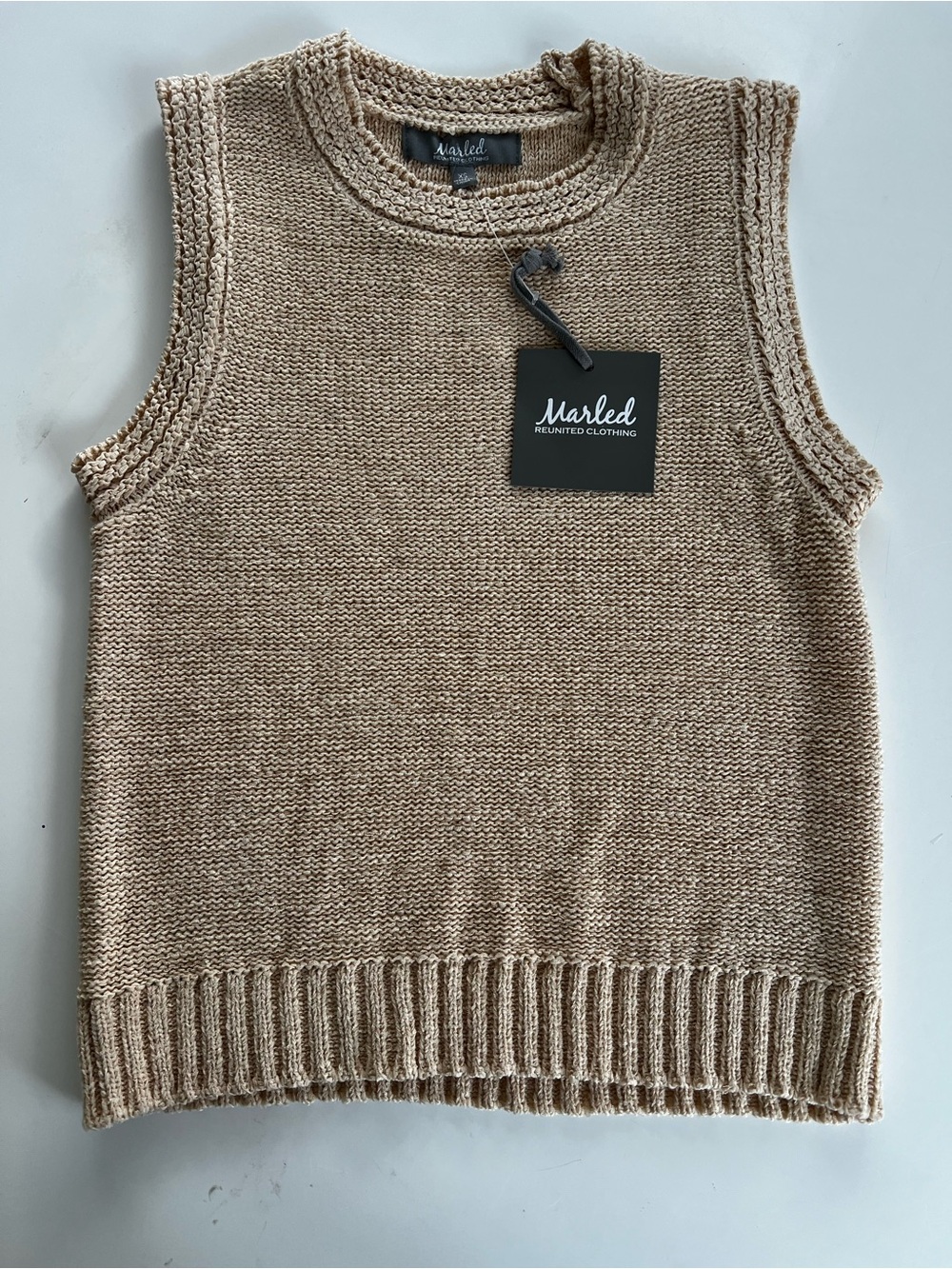 Marled Men's V-Neck Sleeveless Sweater Vest in Beige